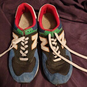 Men 8.5 Black, Blue, Green, Red, and White New Balance 574 running shoes